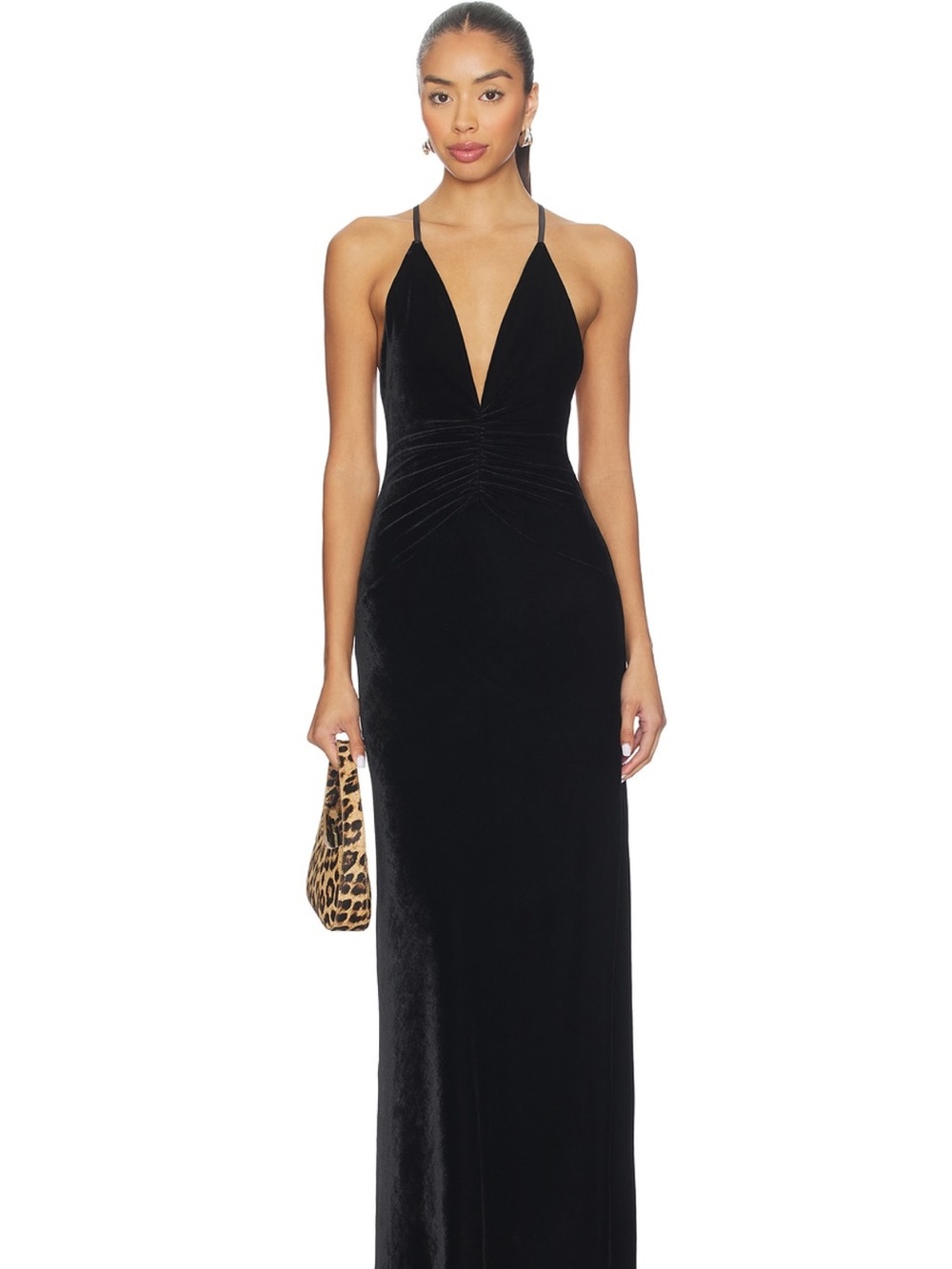 Tularosa Black Velvet Plunge Gown